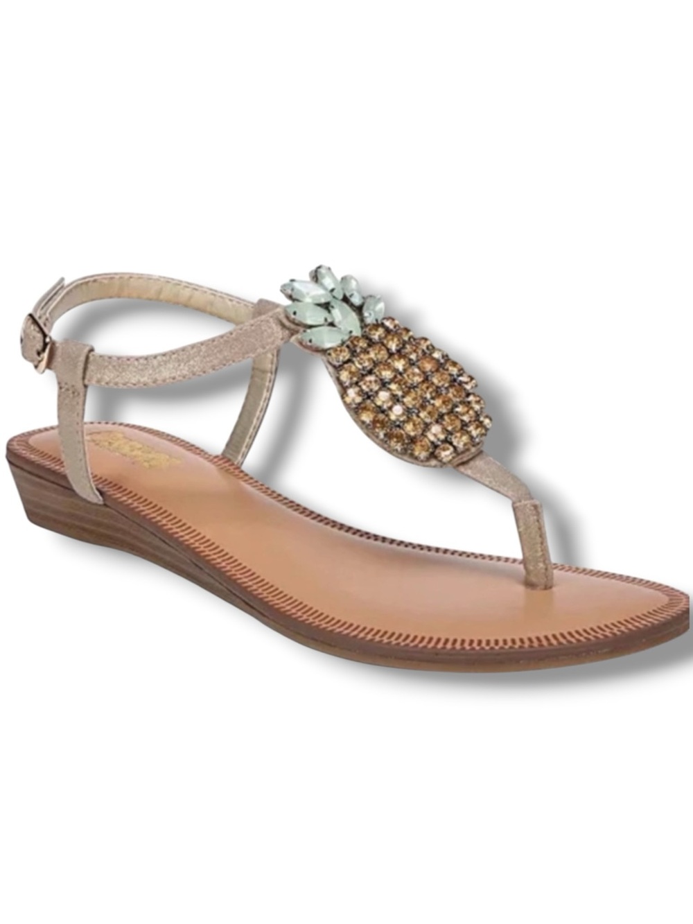 Carlos By Carlos Santana Pineapple Rhinestone Thong Slingback Sandals Gold NWOT - Picture 1 of 11